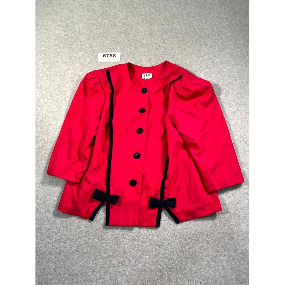 Vintage CUE Blazer Jacket Womens 20W Red Button Front Bows Preppy Clueless